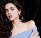 Rhinestone hoop silver needle earrings