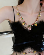 Colorful diamond flower leaf water drop pendant necklace earring set light luxury heavy clavicle chain fashion accessories