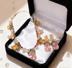 Colorful diamond flower leaf water drop pendant necklace earring set light luxury heavy clavicle chain fashion accessories