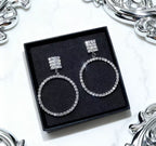 Rhinestone hoop silver needle earrings