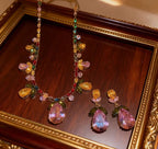 Colorful diamond flower leaf water drop pendant necklace earring set light luxury heavy clavicle chain fashion accessories